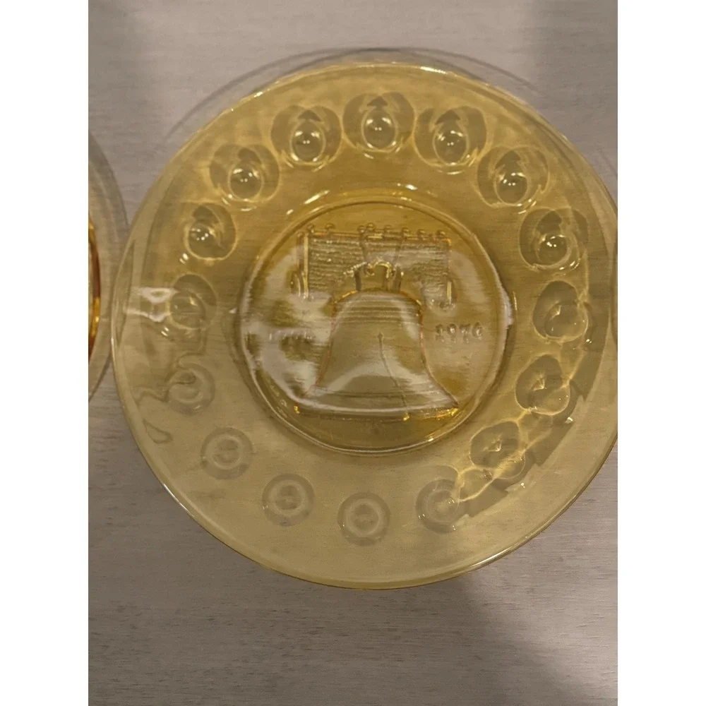 1976 Bicentennial Plates Set of 4‎ Anchor Shocking Amber Glass Vintage